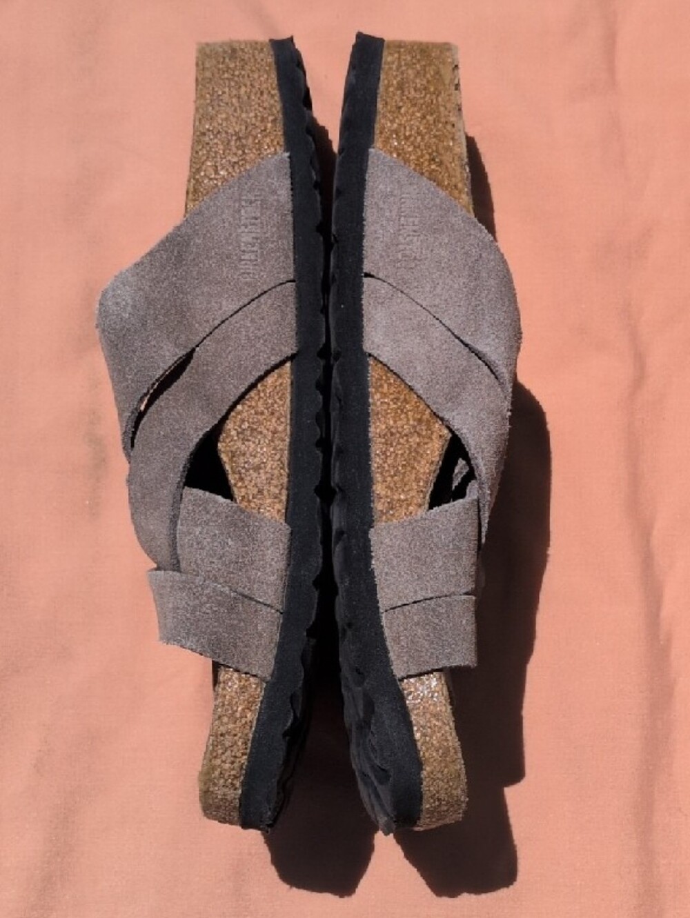 Birkenstock Gray Suede Crisscross Slide Sandals with Buckle - Picture 2 of 6